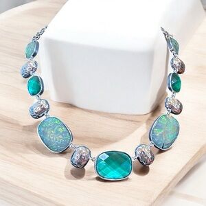 Elegant Iridescent Swan Swarovski Silver and Opal Necklace